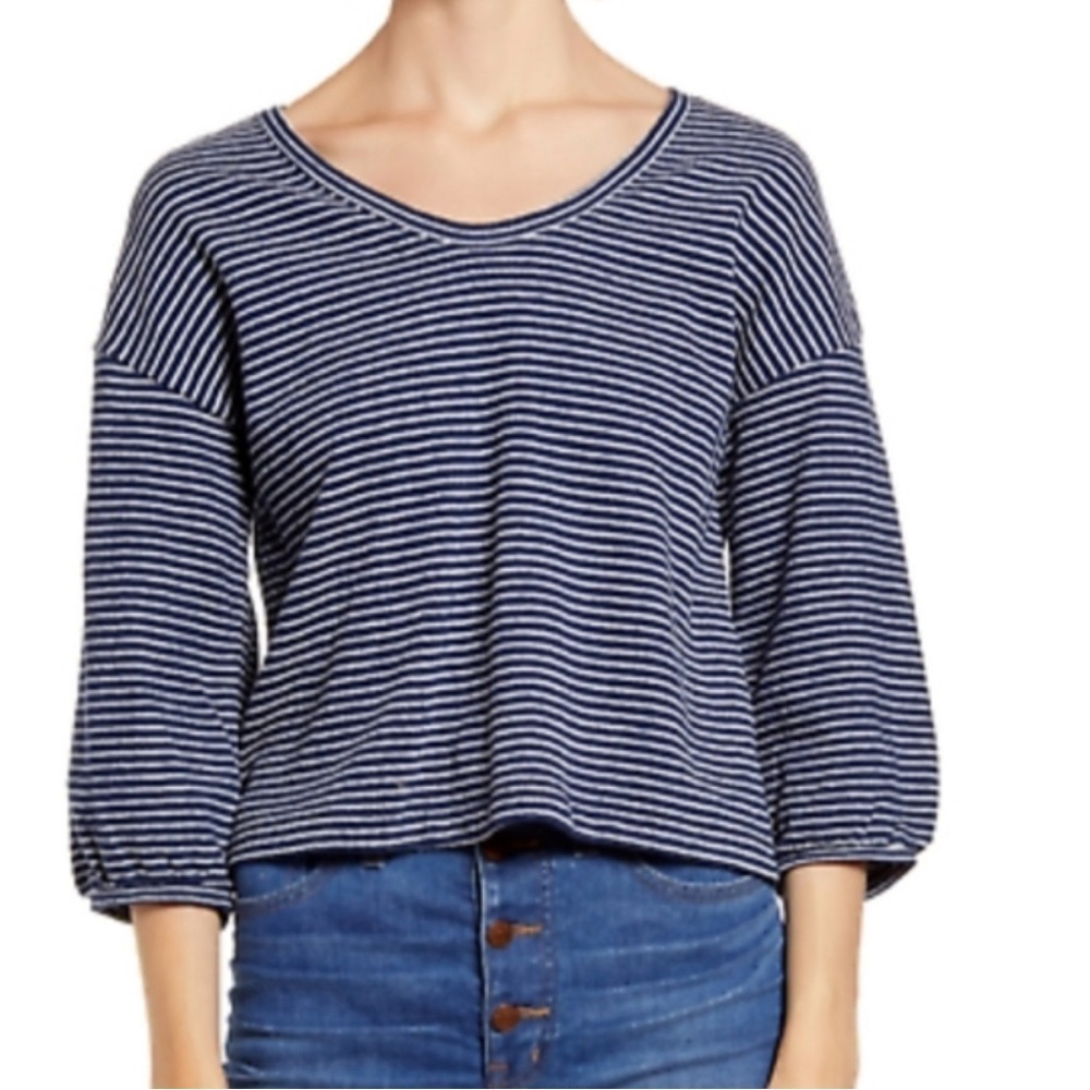 Madewell Striped Navy Blue Women's Top 3/4 sleeve XS